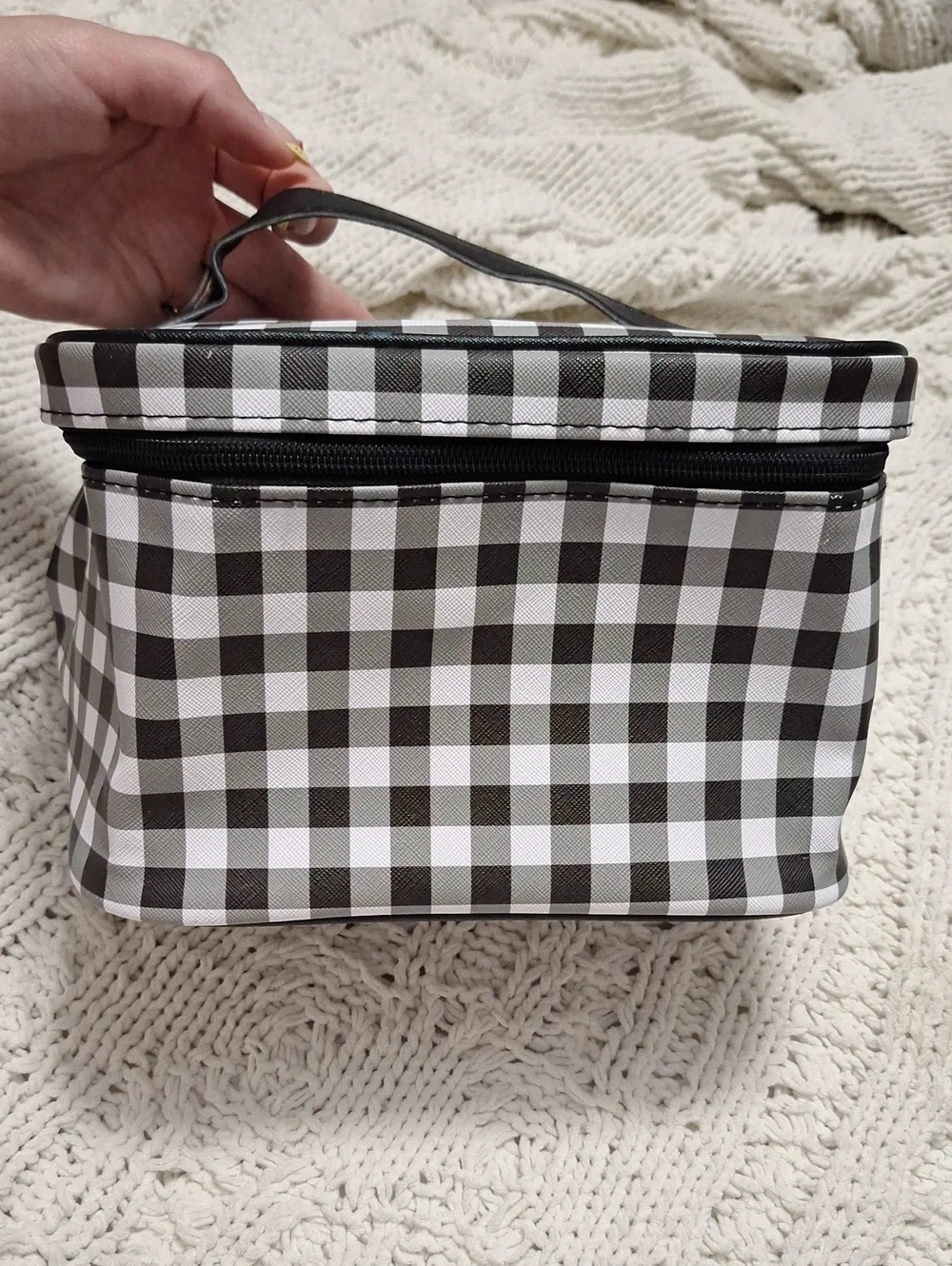 Checked Black and White Travel Toiletry/ Cosmetics Bag